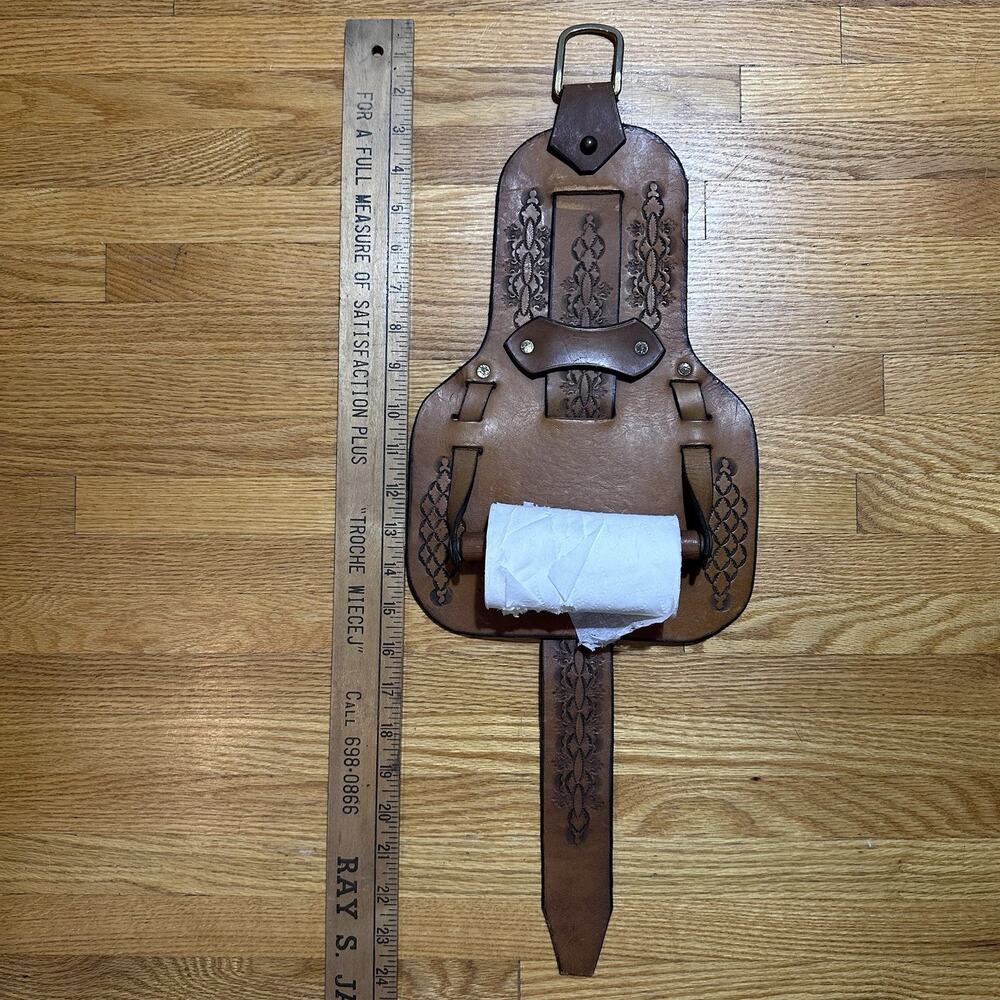Leather Handcrafted Toilet Paper Holder Wall Hanger Bachelor White Elephant